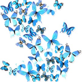 Ewong Butterfly Wall Decals, 36PCS 3D Butterflies Home Decor for Room, Wall Sticker for Girls Room Kids Bedroom Bathroom Baby Nursery Decoration (Blue)