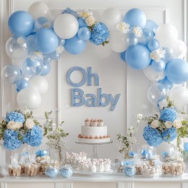 Balloons Birthday Blue, 60 Pieces 12 Inch Balloons Blue, Metallic Blue Helium Balloons, Blue White Balloons, Blue Confetti Latex Balloons for Wedding, Engagement, Christening, Baby Shower Party