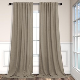 Pitalk Taupe Short Linen Curtain Living Room Back Tab Rod Pocket Lightweight Semi Sheer Curtains Burlap Light Filtering Thick Linen Drape for Bedroom 52 x 45 Inches Long Set of 2 Panels