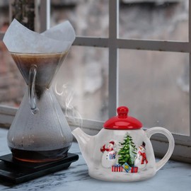 DOITOOL Christmas Ceramic Tea Pot Xmas Coffee Pot Christmas Teapot Water Kettle Milk Juice Pitcher for Christmas Party Supplies