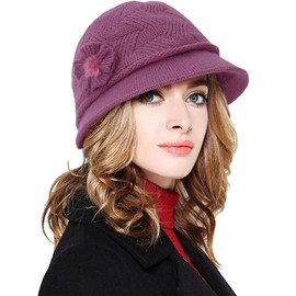 CheChury Ladies Hats Winter Vintage Beanie Hats for Women Floral Cloche Hats Foldable Bowler Bucket Hat Warm Elegant Knitted Hat Brimmed Caps Winter Hats Beanies,Pink