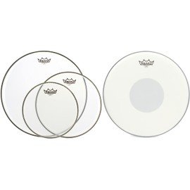 Remo Ambassador Clear 3-piece Tom Pack - 10/12/16 inch + Remo Emperor X Coated Drumhead - 14 inch - with Black Dot Value