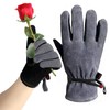 AOUCHI Leather Gardening Work Cowhide Gloves with Cotton Lining for