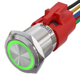 APIELE 19mm Momentary Push Button Switch On Off Stainless Steel with 12V LED Angel Eye Head for 19mm 3/4 Mounting Hole with Wire Socket Plug Self-Reset (Green)