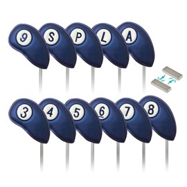Golf Club Head Covers for Irons Magnetic Closure Leather Both Sides for Right Handed Left Golfer 11 9 Pack, Iron Golf Headcovers Soft for Men Women Youth Outdoor Blue Black Red (Blue 11Pack)