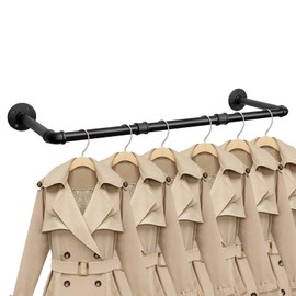 Jeasor Industrial Iron Pipe Clothes Hanging Bar DIY Wall-Mounted Garment Rack Heavy Duty Clothing Rack for Bedroom, Laundry Room, Closet Storage