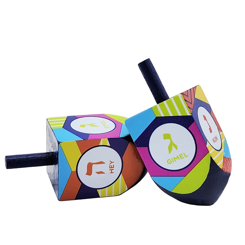 The Dreidel Company Extra Large Hand Painted Wood Hanukkah Dreidels,