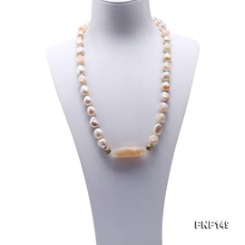 JYX Pearl Necklace Women's Real 10-11.5 mm Baroque White Sweet Water Pearl Necklace with Agate Pendant Necklace for Women 45 cm, Pearl, Pearl
