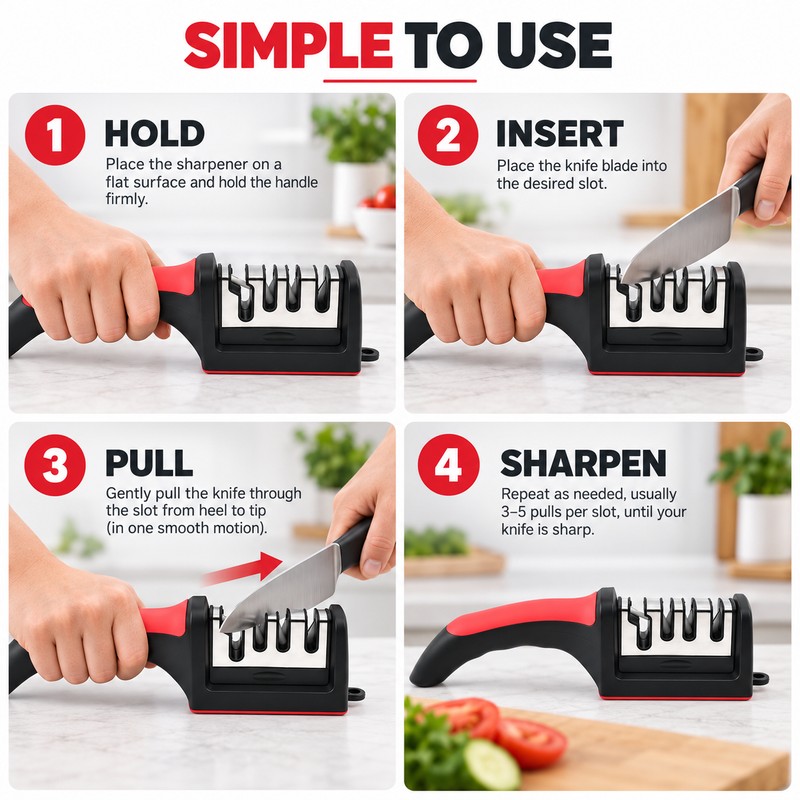 4-Stage Knife Sharpener for Kitchen Use – Handheld Multi-Slot Sharpening