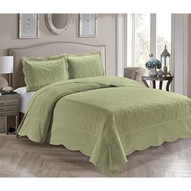 Home Collection 3 Piece Over Size Embossed Solid Color Coverlet Bedspread New # Veronica (Sage Green, Full/Queen)