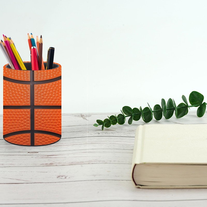 Basketball Print Texture Pen Holder Pencil Organizer Cute Pencil Cup