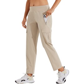 Willit Women's Golf Pants Athletic Quick Dry Pants Lightweight Cargo Travel Pants with Pockets Water Resistant Khaki 4