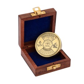 NKlaus Brass Permanent Calendar in Elegant Wooden Box, 5.5 cm - Nautical Decoration, Vintage Design 15924