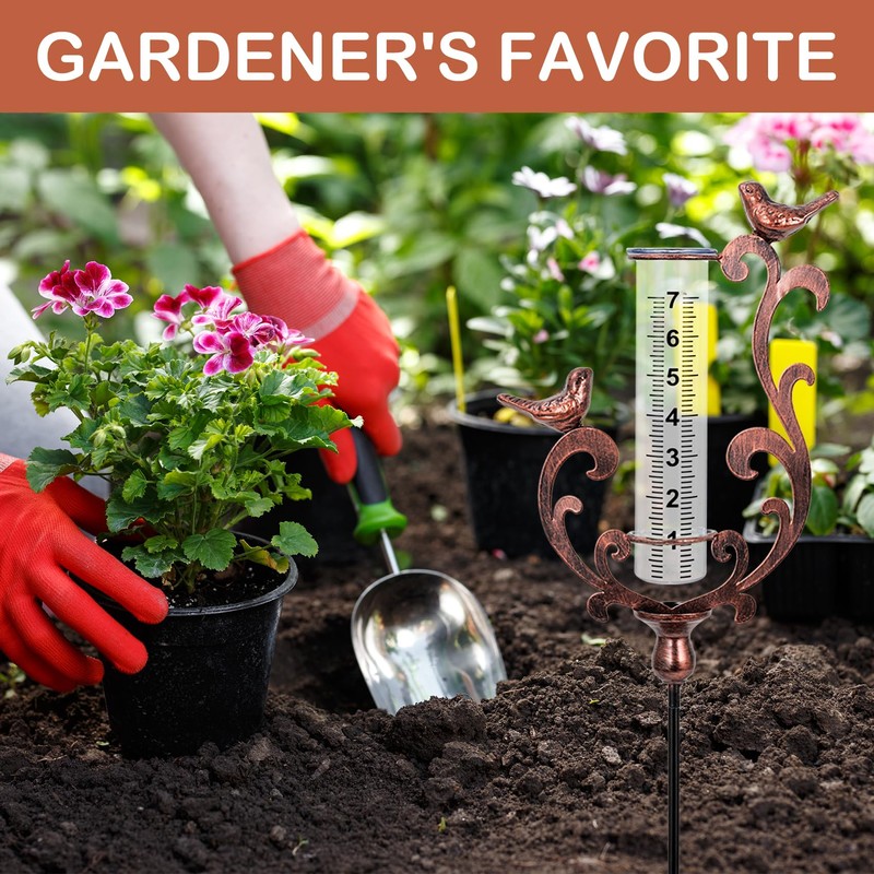 pearlstar Rain Gauge Bird Copper Rain Gauges Outdoor with Large