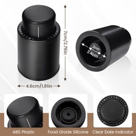 Gimars Weinflaschenverschluss 4 Stück Weinverschluss Vakuum Flaschenverschlüsse mit Zeitskala Rekord Wiederverwendbar Sektverschluss Weinstopfen für Champagner Wein Geschenke für Weinliebhaber Schwarz