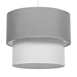 GIGGI 2-Tier Fabric Lamp Shade, 30cm Easy-Fit Ceiling Light Shade, Non-Electrical Pendant Lampshades for Ceiling Lights, Lamp Shades for Table Lamps, Floor Lamps, Living Room, Bedroom (Grey & White)