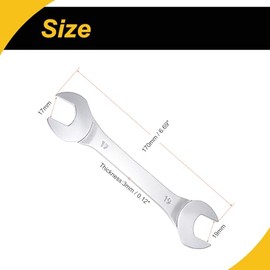Thin Open End Wrench, 17mm x 19mm Metric Chrome Plated High Carbon Steel