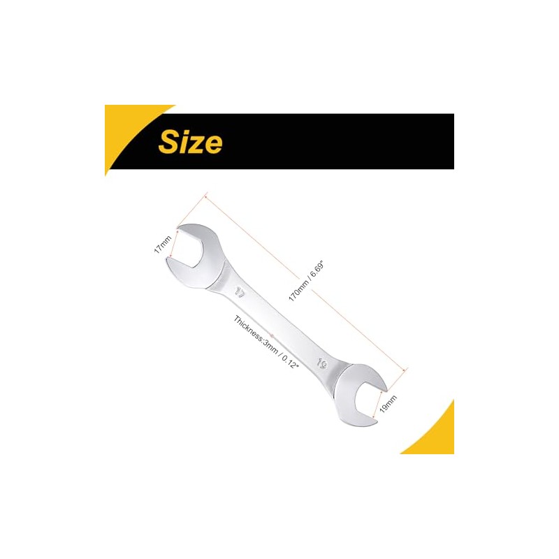 Thin Open End Wrench, 17mm x 19mm Metric Chrome Plated
