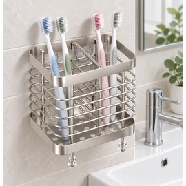 Stainless Steel Toothbrush Holder for Bathroom – 2-Slot Wall-Mounted Organizer for Toothbrush and Toothpaste Storage
