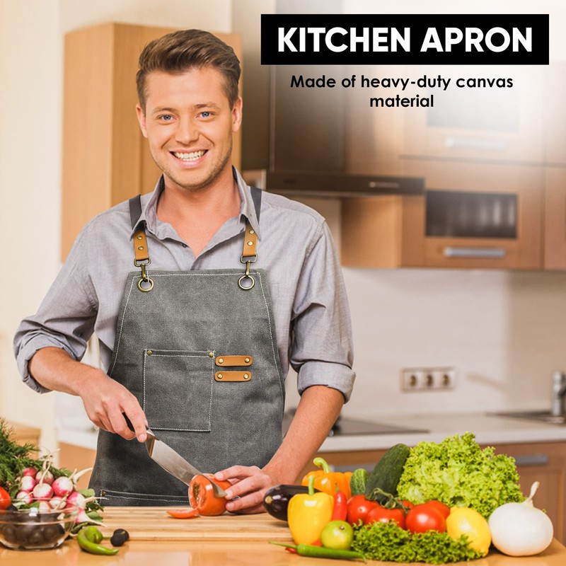 URBAN SOMBRERO Tipsee Chef Kitchen Apron with 3-Pocket Grey Canvas
