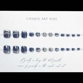 Nail Tip, Foot 24 Pieces, Foot Thumb Nail Seal, Foot False Nail, Blue, Diamond, 3D Nail Seal, Nail Tip, Foot Nail, Cat Eye, Fall, Winter, Spring, Summer, Daily Life, Gel Nail Tip, Summer Nail, Summer,