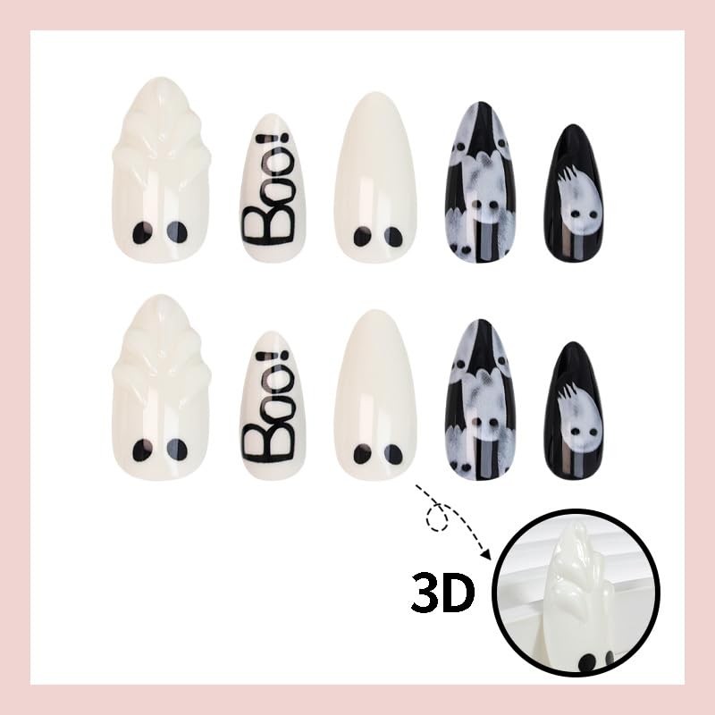 30Pcs Halloween Press on Nails Medium Almond Fake Nails with