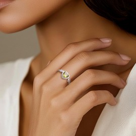 Jean Beau Silver Green Heart Cubic Zirconia Rings for Women Non Tarnish 14K Gold Plated Statement Adjustable Rhinestone Promise Ring Fashion Outfit Accessories Jewelry Gift