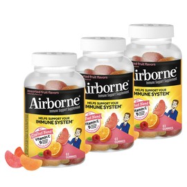 Airborne Airborne 750mg Vitamin C Immune Support Supplement Gummies for Adults, Assorted Fruit Flavor, Gluten Free Crafted Blend with Powerful Antioxidants Vitamins A C & E, 63 Gummies (3 Pack)