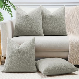 Sungeek Pack of 4 Textured Boucle Decorative Cushion Cover 45x45cm, Soft Cozy Accent Solid Pillow Cases for Sofa Couch Bedroom Living Room Modern Home Decor Throw Pillow Covers, Cloud Grey