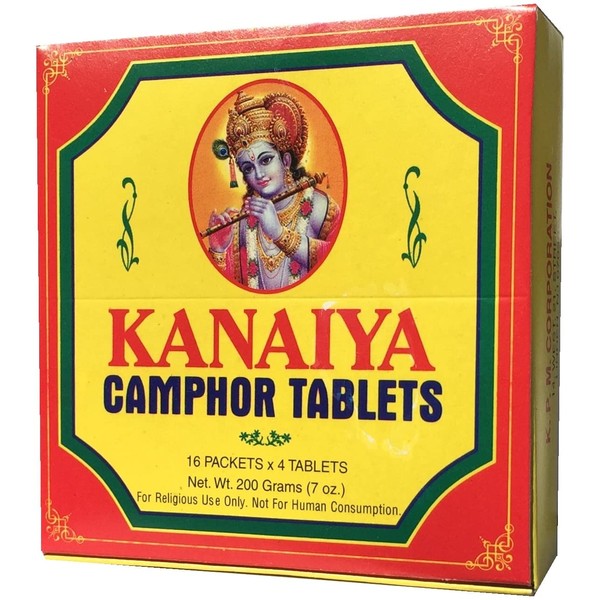 Kanaiya Camphor Tablets from India - 200 Grams - 64 Tablets (16 Blocks of 4) Brand