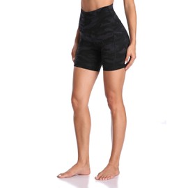 Colorfulkoala - Pantalones cortos de ciclismo de cintura alta para mujer con bolsillos, entrepierna de 6 pulgadas, mallas de entrenamiento y yoga, Gris Profundo Splinter Camo, S