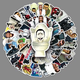 Pack of 60 Skibidi Toilet Stickers Cute Funny Toilet Man Stickers for Skateboard Laptop Water Bottles Scrapbook Car Bicycle Luggage Waterproof Cool Cartoon Stickers for Children Adults