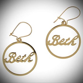 Vintage Script Gold Tone Name"Beth" Pierced Earrings For Women Statement Chunky Crystal Fashion Jewelry Or Clip Statement Chunky Pendant Rhinestone Necklace for Women