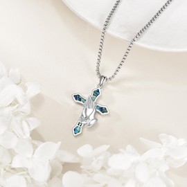 LWQQWL Praying Hands Necklace for Women Men Sterling Silver Prayer Hands Cross Pendant Necklace Religious Jewelry Gifts