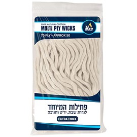 Ner Mitzvah Natural Cotton Smokeless Wicks – 50 Count (Approx.) 70 Ply Extra Thick for Oil Cup Candle – Replacement Wicks