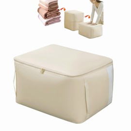 DCWINNES Ultra Space Saving Self Compression Organizer,Compression Storage Bags with Transparent Window,Space Saver Bags for Storing Clothes, Comforters, Blankets, Pillows (Beige,54x42x 50cm)