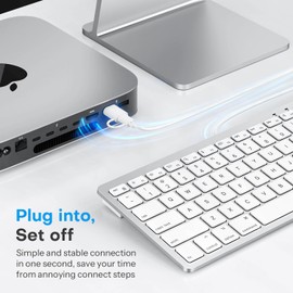 OMOTON Wired Keyboard for Mac with Dual Interface, Comfortable Typing Angle & Stable Connection, Compatible with MacBook, iMac, Mac Mini, PC-White
