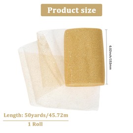 CABODYALS 50 Yards 6 Inch Gold Tulle Fabric Roll Sparkle Sheer Netting Cloth by The Yard Soft Breathable Mesh Polyester Spool Fabrics for Festival Home Wedding Decor Clothing Accessories DIY Crafts