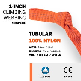 GM CLIMBING - Cinta tubular de nailon de 1 pulgada con certificación CE UIAA, 4000 libras, resistente para escalada, rescate de cuerda, supervivencia al aire última intervensión, fines generales, 1 x
