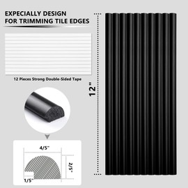 STICKGOO 10-Pack Tile Edge Trim, 12" Wall Molding Trim for Peel and Stick Backsplash Tile, Tile Edge Decorative Liner Comes with 12 Pieces Strong Double-Sided Tape (Matte Black)