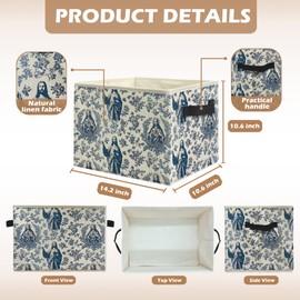uinwk Chinoiserie Christian Jesus Storage Bins, Vintage Blue Toile Jesus Religious Collapsible Storage Box Laundry Basket with Handle for Home Bedroom Bathroom Office Clothes Toys Books