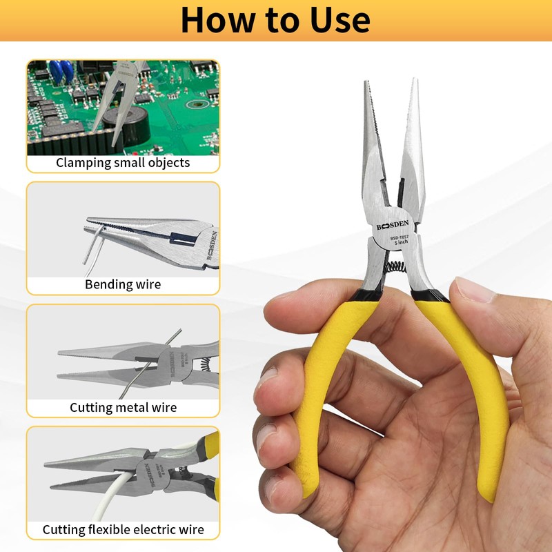 BOOSDEN 5" Needle Nose Pliers, Long Nose Pliers Set with