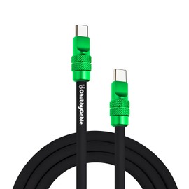 chubbycable Anodized 240W Reflective Shine Charge Cable Durable Soft Silicone USB C Cable Extra Thick Phone Charger Cord, Black+Green,Type-C to Type-C, 3.3FT