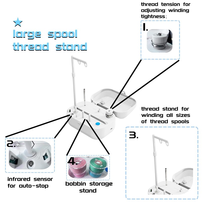 LRDCREEE Automatic Bobbin Winder Bobbin Winding Machine with Auto Stop