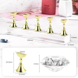 Annhua Magnetic Nail Tip Stand, Nail Stand, Tip Stand, Diamond Tip Stand, Nail Practice, Hand Nail Exercise, Pedestal Nail Supplies, Nail Tip Display Stand, Practice Nail Salon Tools, Set of 5, Gold