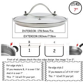 HEVSTIL 7 Inch Tempered Glass Lid Glass Lid with Stainless Steel Handle Pan Lid Glass Vented Skillet Cover for Frying Pan Lodge Cast Iron Skillet