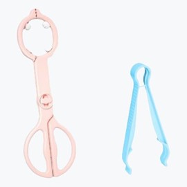 Pinza para biberón, pinzas antideslizantes para biberón, soporte para biberones de silicona para bebé, diseño de tijera multifuncional resistente a altas temperaturas, color rosa