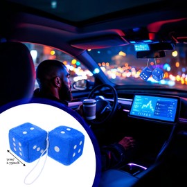 10Pairs Fuzzy Dice for Rear View Mirror, 2.75inch Fuzzy Dice for Car Mirror, Cute Plush Retro Square Hanging Dice with Dots for Car Interior Hanging Ornament Decoration (10 Colors)