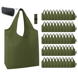 BeeGreen Moss Green Reusable Grocery Bags with Elastic Band Reusable Shopping Bags Bulk 50LBS Wholesale X-Large Foldable-DIY-Heavy Duty Polyester 50 Pieces