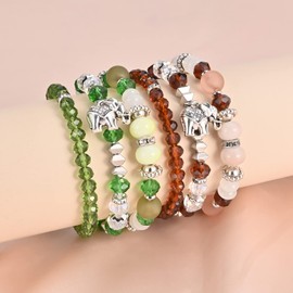 Bohemian Bracelet Sets for Women - 6 Sets Stackable Stretch Bracelets Multi-color Boho Jewelry for Women Hippie Bracelets Dainty Jewelry, Stretch, Plastic